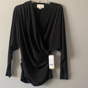 NWT Nicole Miller Artelier Black Draped Blouse